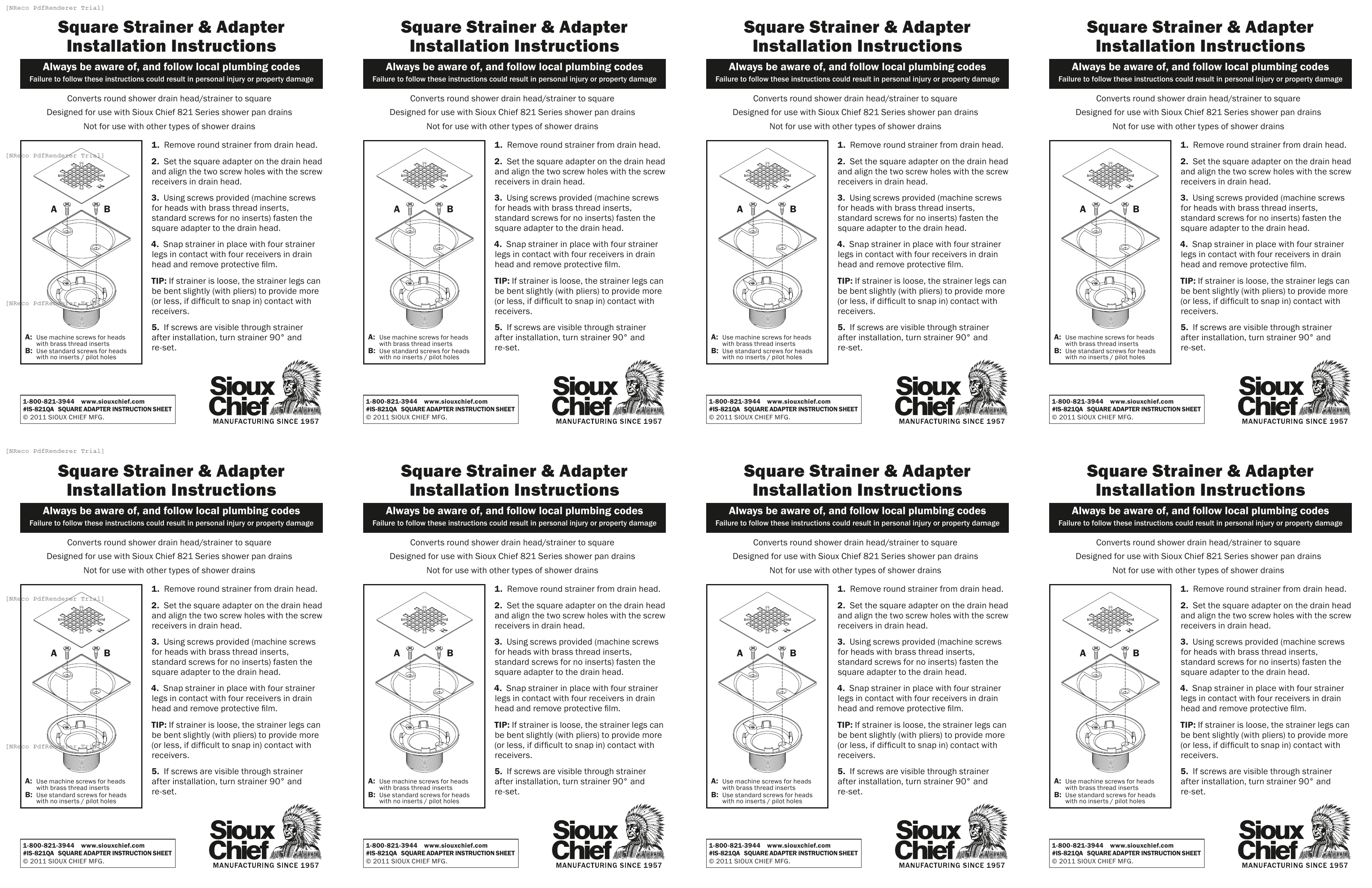 821-2Q SERIES - ROUND TO SQUARE ADAPTER - INSTRUCTION SHEET.PDF Technical Document